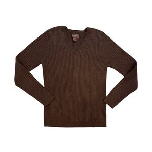 Y2K Duck Head M‎ Chocolate Brown Cable Knit Sweater V Neck Preppy Academia 90's